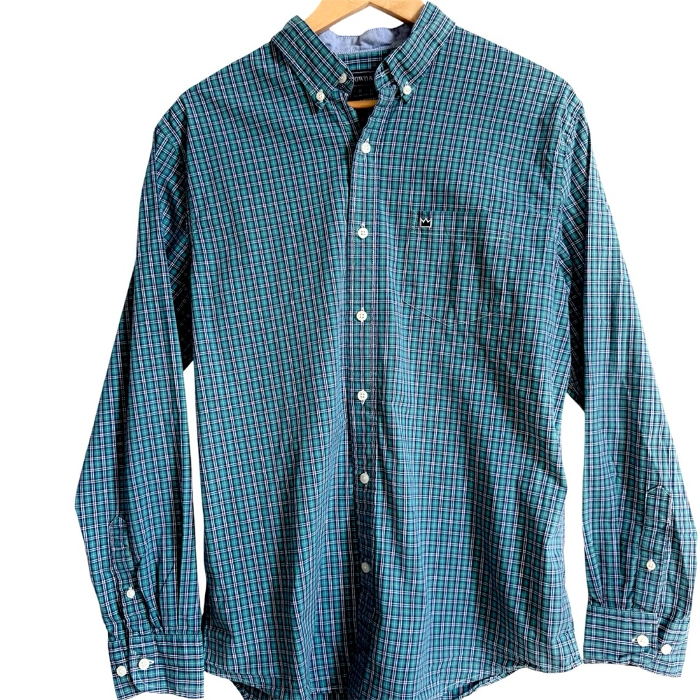Crown & Ivy Men’s Green and Navy Blue Casual Button Down Shirt Size Medium - Picture 2 of 7